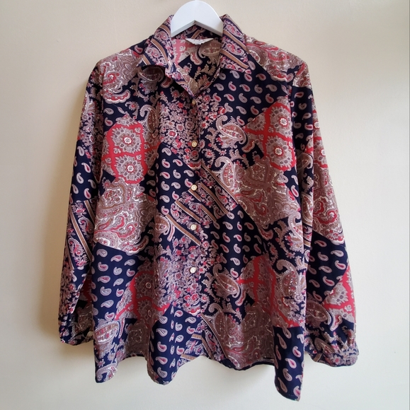 Vintage Collared  TAK paisley pattern, patch work like shirt XL - Picture 1 of 8